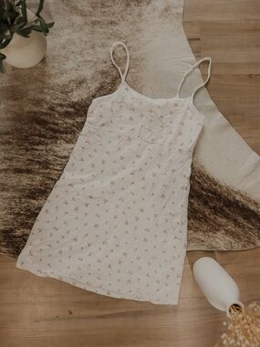 H&M White Mini Dress with Pink Floral Print
